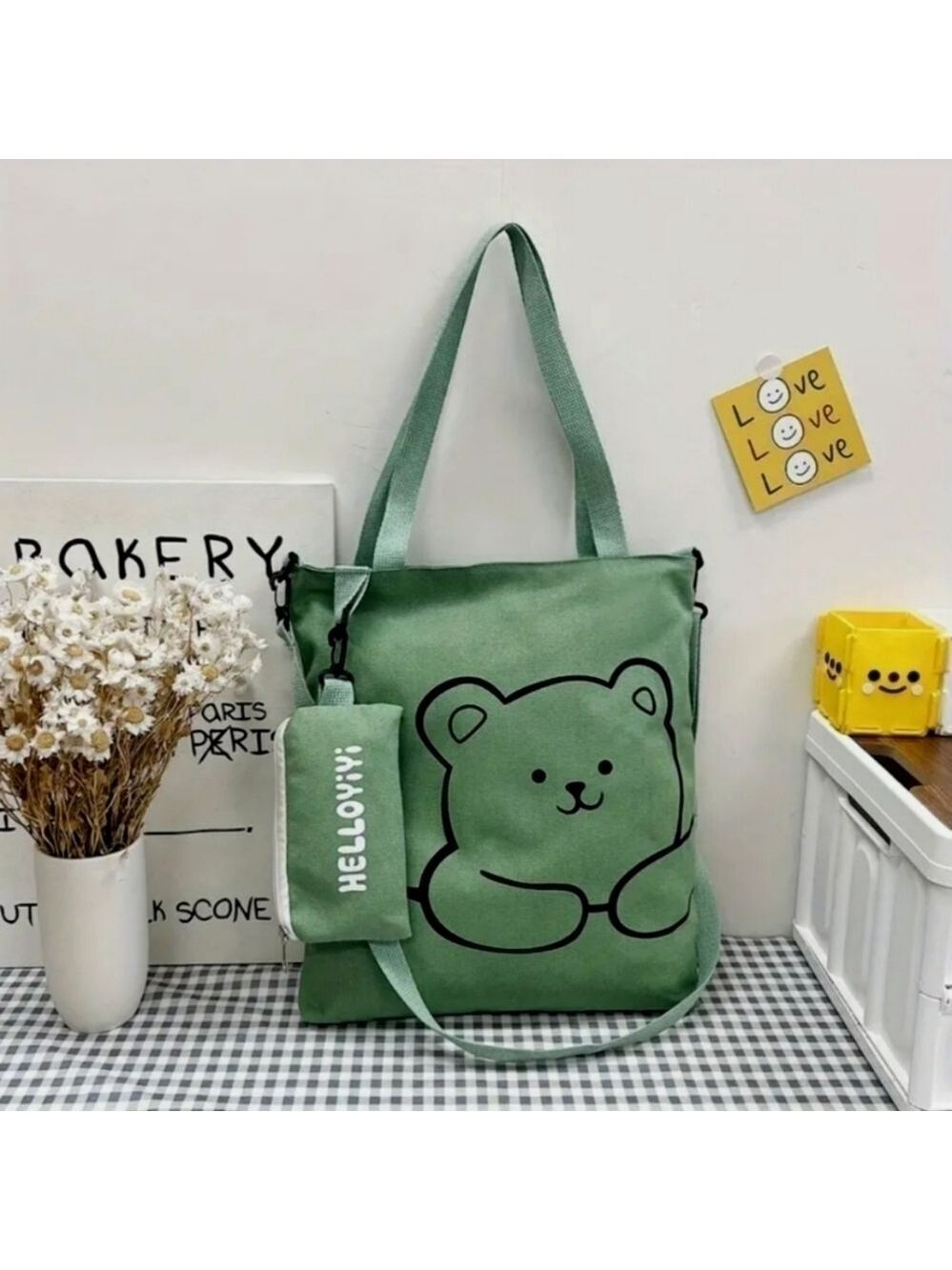 Canvas crossbody bag and pouch set - Picture 3 of 4